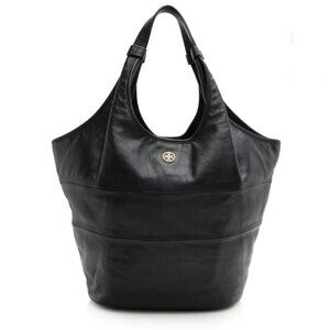Tory Burch Robinson Leather Slouchy Hobo Shoulder Bag Tote Minimalist Logo Black